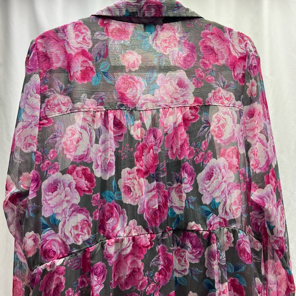 Torrid Tea Length Dress Sheer Floral Pink & Gray Lined Size 1 Women's 14/16 (1X) - Picture 6 of 15